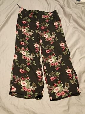 Nine West Black Wide-Leg Pants with Pink and Green Floral Print